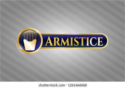  Gold emblem or badge with fries icon and Armistice text inside