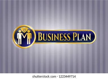  Gold Emblem Or Badge With Gay Men Love Icon And Business Plan Text Inside