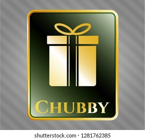  Gold emblem or badge with gift box icon and Chubby text inside