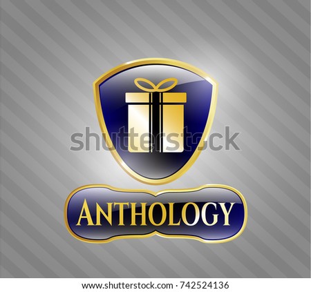  Gold emblem or badge with gift box icon and Anthology text inside