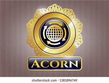  Gold emblem or badge with globalization icon and Acorn text inside