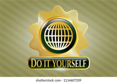  Gold emblem or badge with globe, website icon and Do it yourself text inside