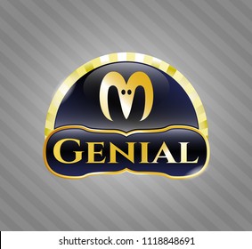  Gold emblem or badge with goat head icon and Genial text inside