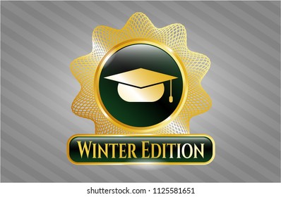  Gold emblem or badge with graduation cap icon and Winter Edition text inside