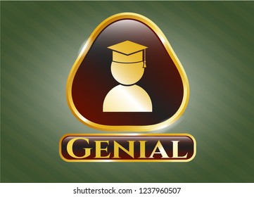  Gold emblem or badge with graduation icon and Genial text inside