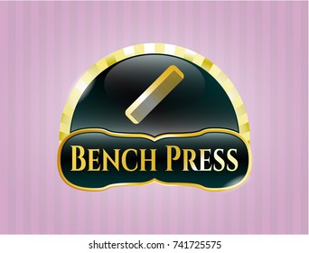  Gold emblem or badge with hair comb icon and Bench Press text inside