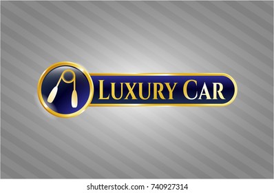  Gold emblem or badge with hand gripper icon and Luxury Car text inside