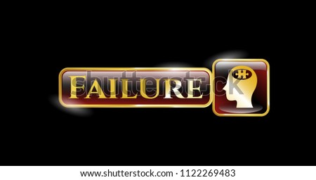  Gold emblem or badge with head with jigsaw puzzle piece icon and Failure text inside