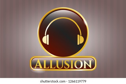  Gold emblem or badge with headphones icon and Allusion text inside