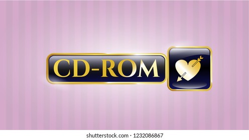  Gold emblem or badge with heart with arrow icon and CD-ROM text inside