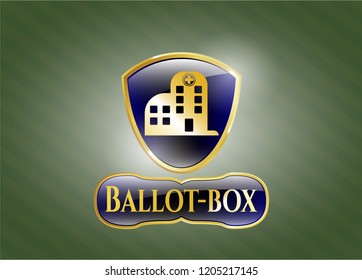  Gold emblem or badge with hospital icon and Ballot-box text inside