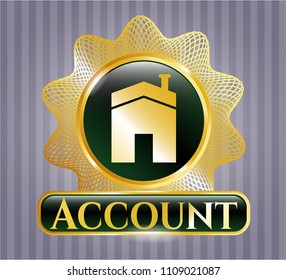  Gold emblem or badge with house icon and Account text inside