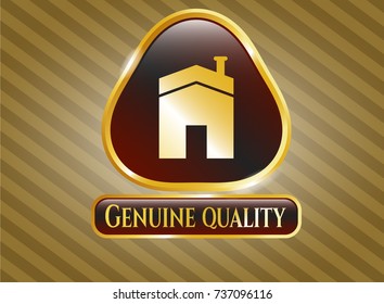  Gold emblem or badge with house icon and Genuine Quality text inside