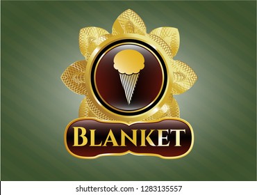 Gold emblem or badge with ice cream icon and Blanket text inside
