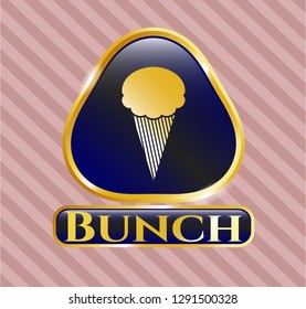 Gold emblem or badge with ice cream icon and Bunch text inside