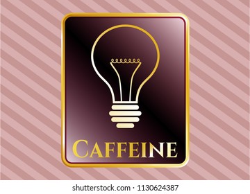  Gold emblem or badge with idea icon and Caffeine text inside