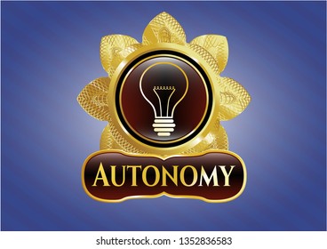  Gold emblem or badge with idea icon and Autonomy text inside