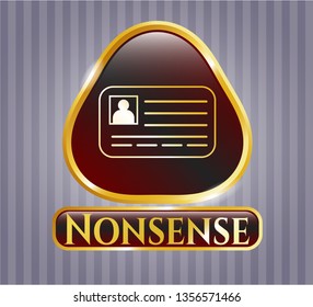  Gold emblem or badge with identification card icon and Nonsense text inside
