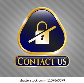  Gold emblem or badge with inaccessible icon and Contact us text inside