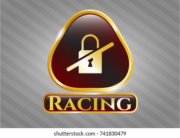  Gold emblem or badge with inaccessible icon and Racing text inside