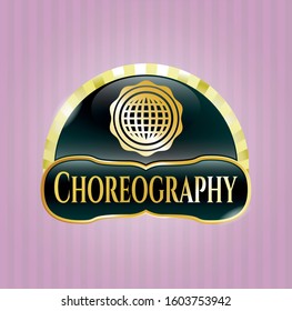  Gold emblem or badge with international icon and Choreography text inside