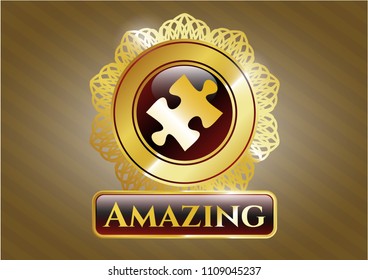  Gold emblem or badge with jigsaw puzzle piece icon and Amazing text inside