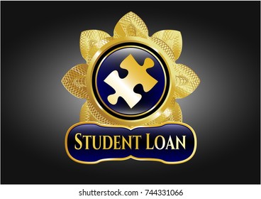  Gold emblem or badge with jigsaw puzzle piece icon and Student Loan text inside