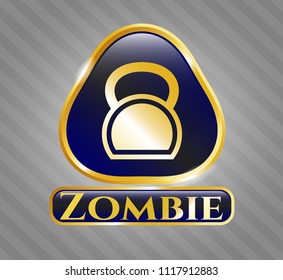   Gold emblem or badge with kettlebell icon and Zombie text inside