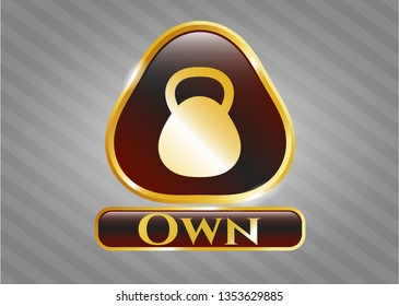  Gold emblem or badge with kettlebell icon and Own text inside