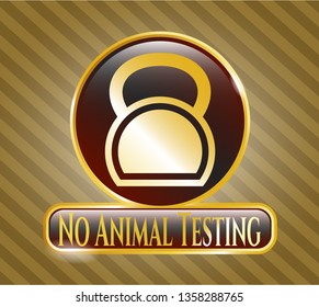  Gold emblem or badge with kettlebell icon and No Animal Testing text inside