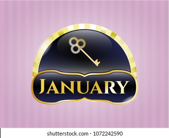  Gold emblem or badge with key icon and January text inside