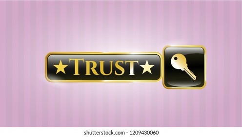  Gold emblem or badge with key icon and Trust text inside