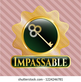  Gold emblem or badge with key icon and Impassable text inside