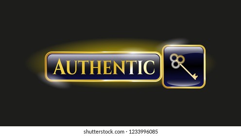  Gold emblem or badge with key icon and Authentic text inside
