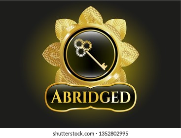  Gold emblem or badge with key icon and Abridged text inside