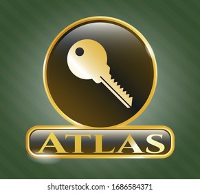  Gold emblem or badge with key icon and Atlas text inside