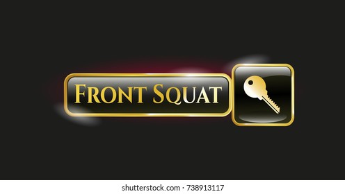  Gold emblem or badge with key icon and Front Squat text inside