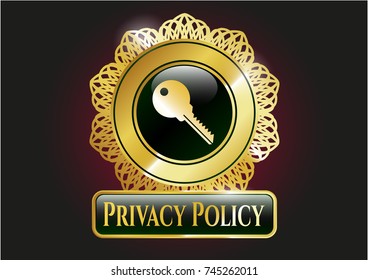  Gold emblem or badge with key icon and Privacy Policy text inside