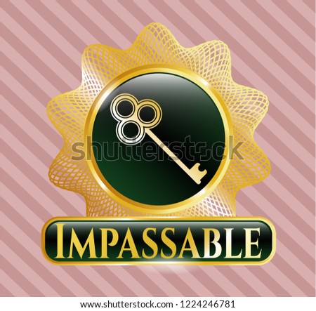  Gold emblem or badge with key icon and Impassable text inside