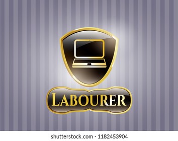  Gold emblem or badge with laptop icon and Labourer text inside