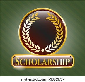  Gold emblem or badge with laurel wreath icon and Scholarship text inside