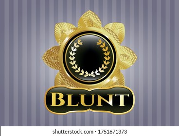 Gold emblem or badge with leaf crown icon and Blunt text inside