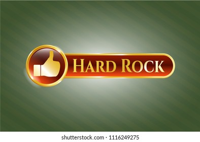  Gold emblem or badge with like icon and Hard Rock text inside