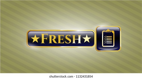  Gold emblem or badge with list icon and Fresh text inside