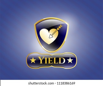  Gold emblem or badge with love icon and Yield text inside