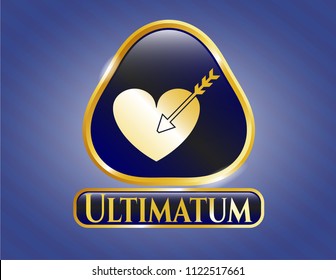  Gold emblem or badge with love icon and Ultimatum text inside
