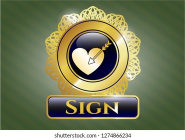  Gold emblem or badge with love icon and Sign text inside
