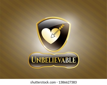  Gold emblem or badge with love icon and Unbelievable text inside