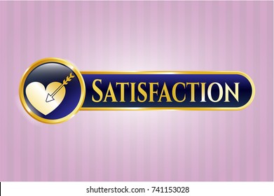  Gold emblem or badge with love icon and Satisfaction text inside