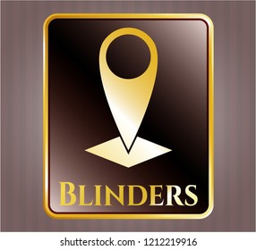  Gold emblem or badge with map pointer icon and Blinders text inside